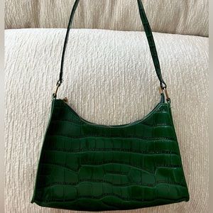 Dark Green Croc Embossed Handbag.